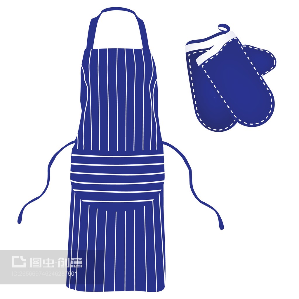 蓝色围裙和手套Blue apron and mittens