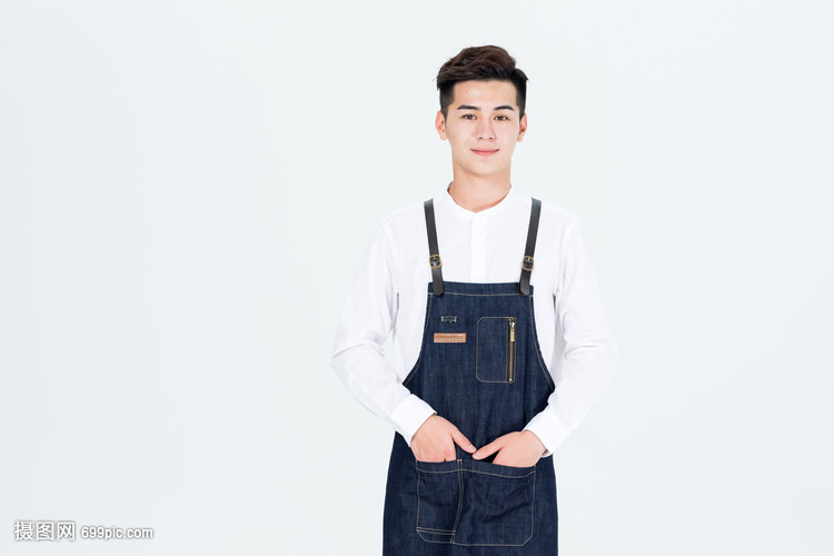 穿着围裙的咖啡师年轻男性形象